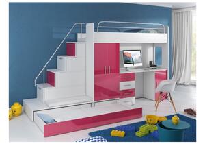 Detská poschodová posteľ DARCY V P1 COLOR, 80x200 cm, univerzálna orientácia, biela/ružový lesk
