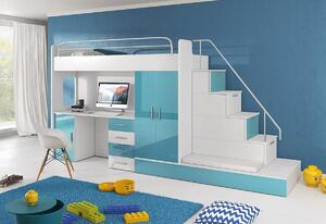 Detská poschodová posteľ RAJ V P1 COLOR , 80x200, univerzálna orientácia, biela/ružová lesk