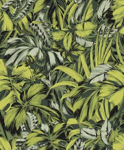 Zelená vliesová tapeta s listami, ZEN102, Zen, Zoom by Masureel
