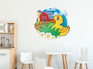Nálepka na stenu pre deti Žltá kačička na farme Veľkosť: 20 x 20 cm
