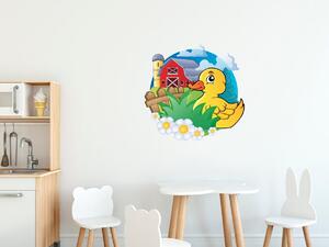 Nálepka na stenu pre deti Žltá kačička na farme Veľkosť: 20 x 20 cm