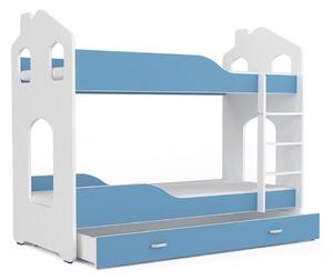 Detská poschodová posteľ DOMINIK 2 190x80 Domek, biela/modrá