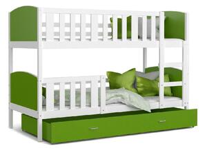Detská posteľ DOBBY 2 COLOR + matrac + rošt ZADARMO, biela/zelená, 184x80 cm