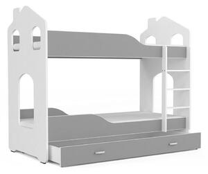 Detská poschodová posteľ DOMINIK 2 160x80 Domek, biela/sivá