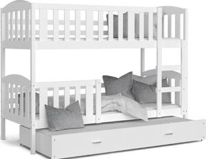 Detská poschodová posteľ KUBA 3 COLOR + matrac + rošt ZADARMO, 184x80 cm, biela/biela