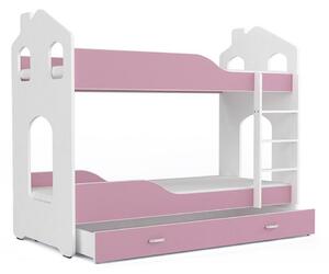 Detská poschodová posteľ DOMINIK 2 160x80 Domek, biela/ružová