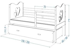 Detská posteľ FOX P2 COLOR + matrac + rošt ZADARMO, 190x80, biela/srdce/ružová