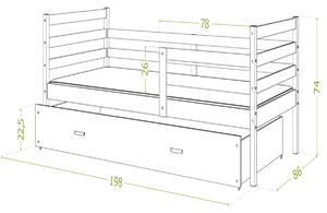 Detská posteľ RACEK P1 COLOR s vysokou zábranou + matrac + rošt ZADARMO, 184x80 cm, šedá/šedá