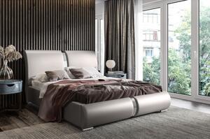 Čalúnená posteľ s chrómovými doplnkami 200x200 YVONNE - sivá ekokoža