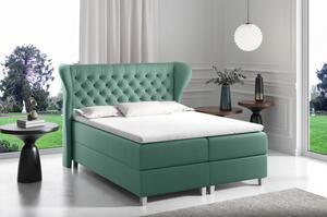 Boxspringová posteľ s prešívaným čelom 200x200 JUTTA - zelená + topper ZDARMA