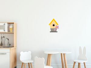 Nálepka na stenu pre deti Žltá búdka pre vtáčiky Veľkosť: 10 x 10 cm