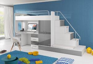 Detská poschodová posteľ DARCY V P1 COLOR, 80x200 cm, univerzálna orientácia, biela/šedý lesk
