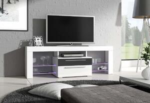 TV stolík STANLEY Plus, biela/šedý lesk