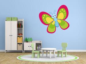 Nálepka na stenu pre deti Limetkovo-ružový motýlik Veľkosť: 10 x 10 cm