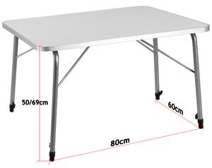 Záhradný stôl strieborný, hliník, 80x60x50/69cm sklápací