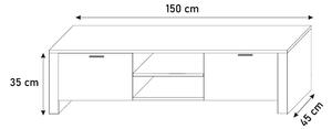 TV stolík ROMA, biela/biela lesk - 150/35/45cm