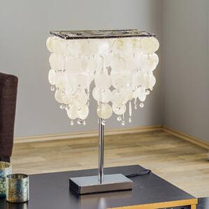 Stolná lampa Makani, chróm, s dekorom mušlí