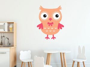 Nálepka na stenu pre deti Pastelovo-ružová sova s mašľou Veľkosť: 10 x 10 cm