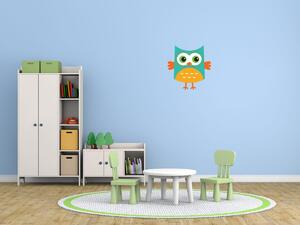 Nálepka na stenu pre deti Zeleno-oranžová sovička Veľkosť: 10 x 10 cm