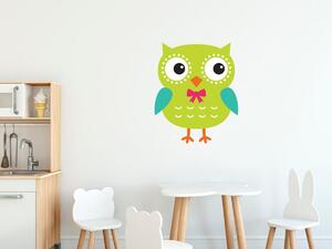 Nálepka na stenu pre deti Limetková sova s mašľou Veľkosť: 10 x 10 cm