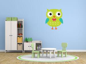 Nálepka na stenu pre deti Limetková sova s mašľou Veľkosť: 10 x 10 cm