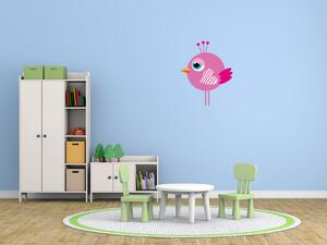 Nálepka na stenu pre deti Okrúhly ružový vtáčik Veľkosť: 20 x 20 cm