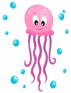 Nálepka na stenu pre deti Ružová chobotnička Veľkosť: 10 x 10 cm