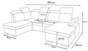 Rozkladacia sedacia súprava PRAGA U, 295x133, Kornet 10/Dolaro 511 biely