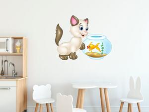 Nálepka na stenu pre deti Mačička a akvárium Veľkosť: 10 x 10 cm