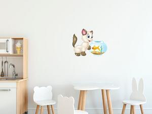Nálepka na stenu pre deti Mačička a akvárium Veľkosť: 10 x 10 cm