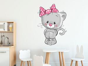 Nálepka na stenu pre deti Sivá mačička s mašľou Veľkosť: 10 x 10 cm