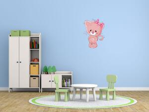 Nálepka na stenu pre deti Ružová mačička s mašľou Veľkosť: 20 x 20 cm