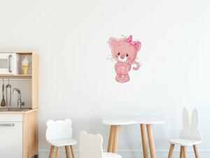 Nálepka na stenu pre deti Ružová mačička s mašľou Veľkosť: 20 x 20 cm