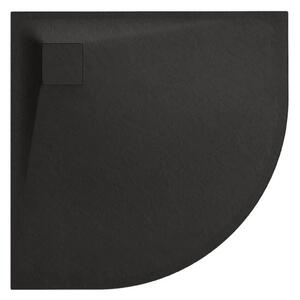 CERANO - Sprchová vanička štvrťkruhová Quarto - SMC/minerálny kompozit - štruktúrovaná čierna matná - 90x90x3 cm
