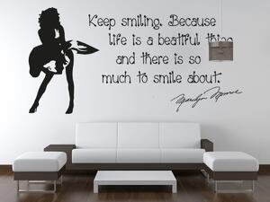Nálepka na stenu Keep smiling Farba: Bordová, Rozmery: 100 x 50 cm
