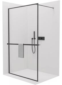 CERANO - Sprchová zástena Walk-in Moreli Ľ/P + polička/držiak na uteráky - čierna matná, transparentné sklo - 60x200 cm