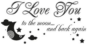 Nálepka na stenu I love you to the moon Farba: Sivá, Veľkosť: 100 x 50 cm