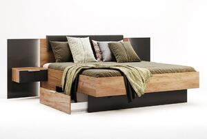 Manželská posteľ LUNA + rošt a doska s nočnými stolíkmi, 180x200, dub Kraft/sivá