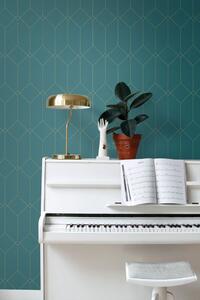 Tyrkysová geometrická vliesová tapeta, zlaté línie139224, Art Deco, Esta