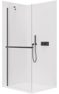 CERANO - Sprchová zástena Walk-in Onyx YL/P - 8 mm - guľatá vzpera + polička/držiak na uteráky - čierna matná, transparentné sklo - 40x200 cm