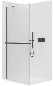 CERANO - Sprchová zástena Walk-in Onyx YL/P - 8 mm - guľatá vzpera + polička/držiak na uteráky - čierna matná, mliečne sklo - 30x200 cm