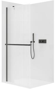 CERANO - Sprchová zástena Walk-in Onyx YL/P - 8 mm + polička/držiak na uteráky - čierna matná, ryhované sklo - 50x200 cm