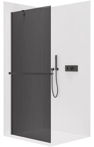 CERANO - Sprchová zástena Walk-in Onyx YL/P - 8 mm - okrúhla vzpera + polička/držiak na uteráky - čierna matná, grafitové sklo - 40x200 cm