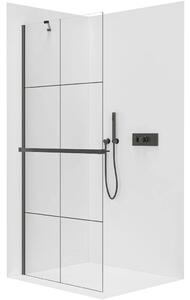 CERANO - Sprchová zástena Walk-in Onyx YL/P - 8 mm + polička/držiak na uteráky - čierna matná, industriálne sklo - 90x200 cm