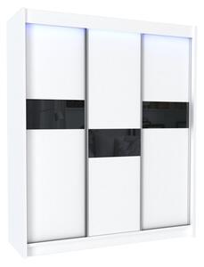 Skriňa s posuvnými dverami LIVIA, 180x216x61, biela/čierne sklo