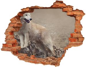 Diera 3D v stene nálepka Biely vlk na skale nd-c-60381309