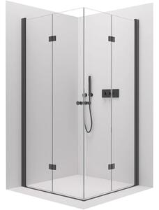 CERANO - Sprchovací kút Volpe Duo Ľ/P - 6 mm - čierna matná, transparentné sklo - 100x70x190 cm - zalamovacia