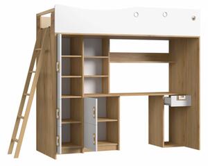 Multifunkčná detská poschodová posteľ bez matraca 80x190 ALBA - biela / šedá
