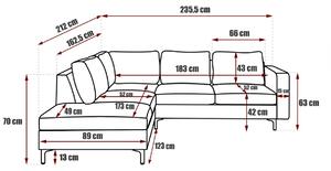 Rohová sedačka ORLANDO VELVET, 235,5x70x212 cm, tiffany 10, pravý