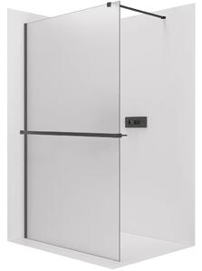 CERANO - Sprchová zástena Walk-in Onyx Cube Ľ/P - 8 mm - hranatá vzpera + polička/držiak na uteráky - čierna matná, mliečne sklo - 30x200 cm